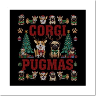 Dog Lover Corgi Pug Corgi Pugmas Merry Christmas Dog Ugly Christmas Sweater Party Posters and Art